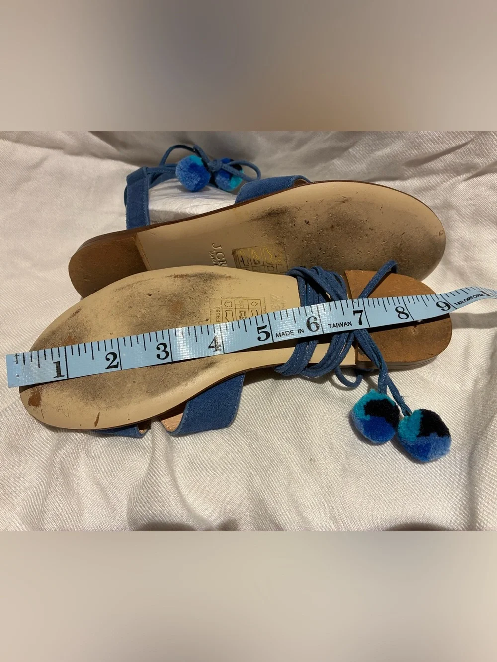 J. Crew Blue Lace-Up Suede Flat Sandals, Made in Italy, sz US 5